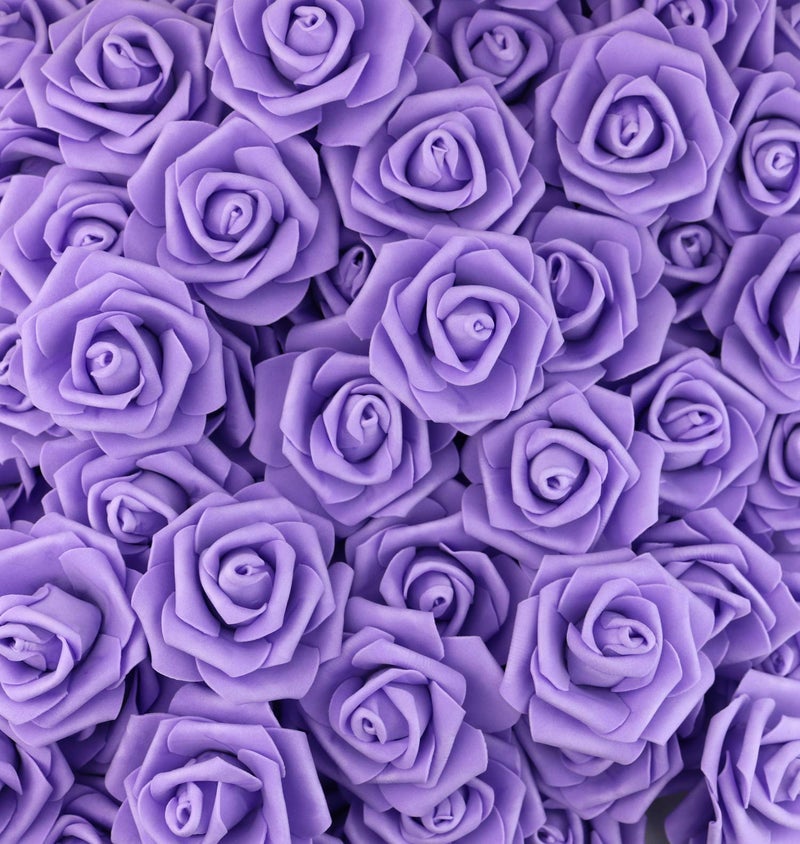 Lightingsky 3 x 1.6 x 3 inches 100pcs DIY Real Touch 3D Artificial Foam Rose Head Without Stem for Wedding Party Home Decoration (Purple) - Image 2